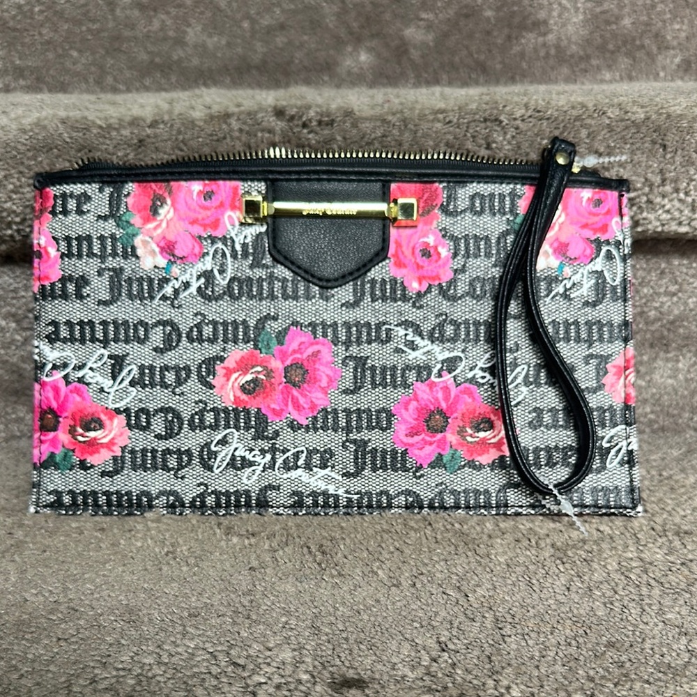 Juicy Couture Black and Pink Floral Wristlet